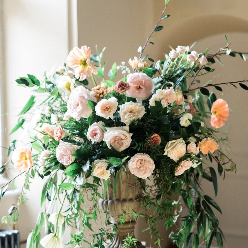 Floral Arrangement | Romantic Blush Wedding Inspiration by The Wedding Stylist at Notley Abbey with Joanna Truby Flowers | Emma Pilkington Photography | Opaline Films