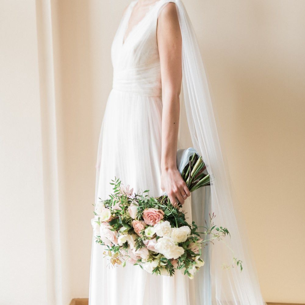 Bride in Cherry Williams Gown | Romantic Blush Wedding Inspiration by The Wedding Stylist at Notley Abbey with Joanna Truby Flowers | Emma Pilkington Photography | Opaline Films