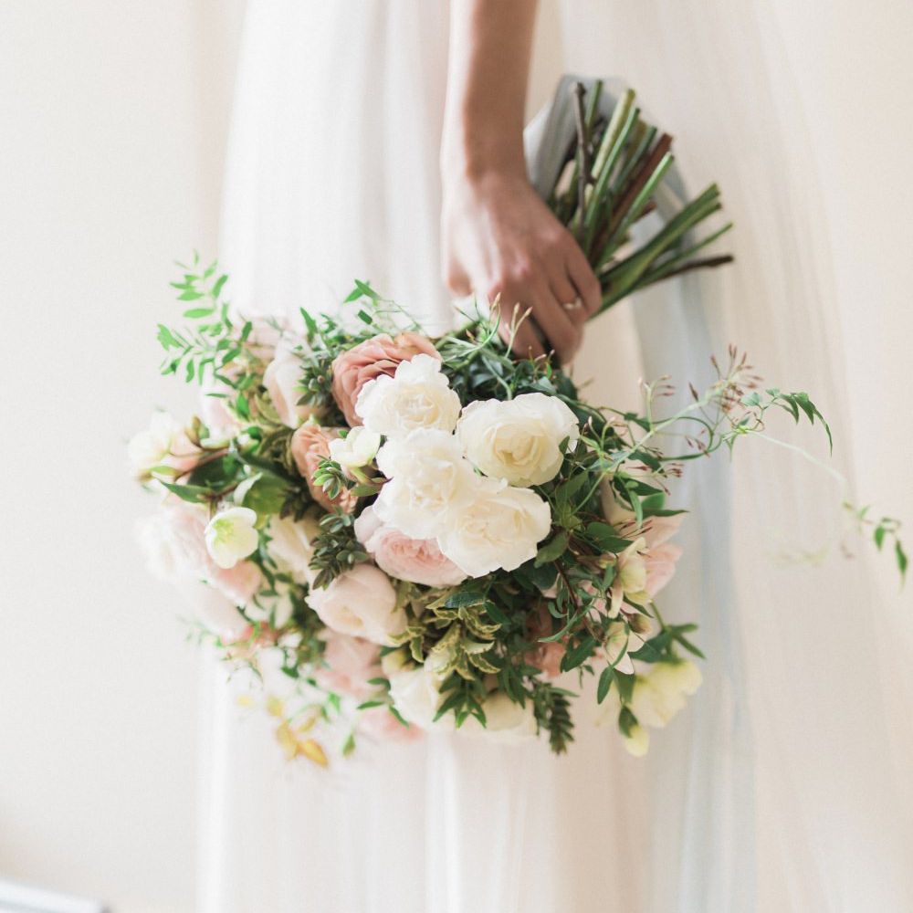 Blush Pink Bridal Bouquet | Romantic Blush Wedding Inspiration by The Wedding Stylist at Notley Abbey with Joanna Truby Flowers | Emma Pilkington Photography | Opaline Films