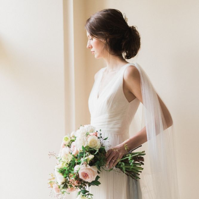 Bride in Cherry Williams Gown | Romantic Blush Wedding Inspiration by The Wedding Stylist at Notley Abbey with Joanna Truby Flowers | Emma Pilkington Photography | Opaline Films
