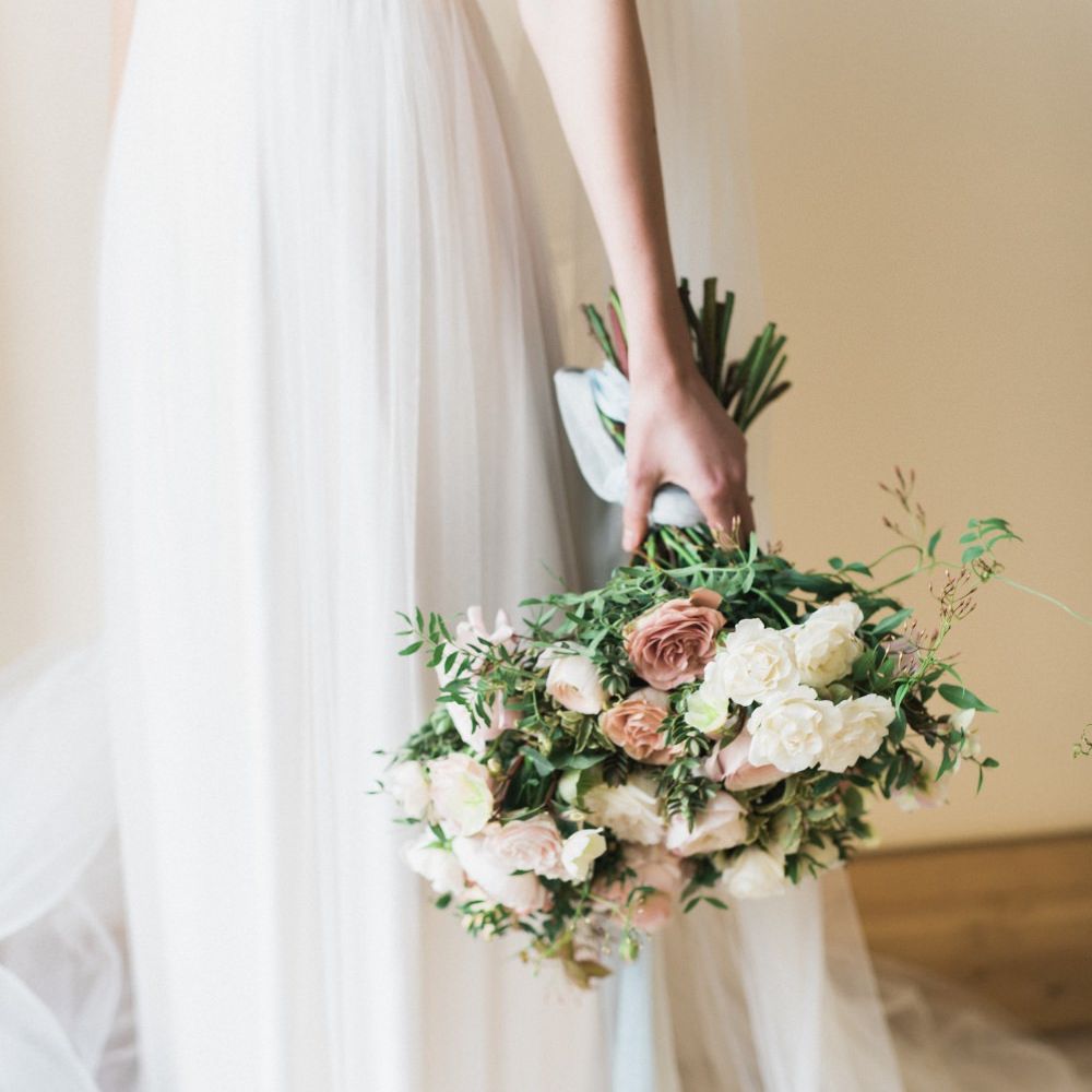 Blush Pink Bridal Bouquet | Romantic Blush Wedding Inspiration by The Wedding Stylist at Notley Abbey with Joanna Truby Flowers | Emma Pilkington Photography | Opaline Films