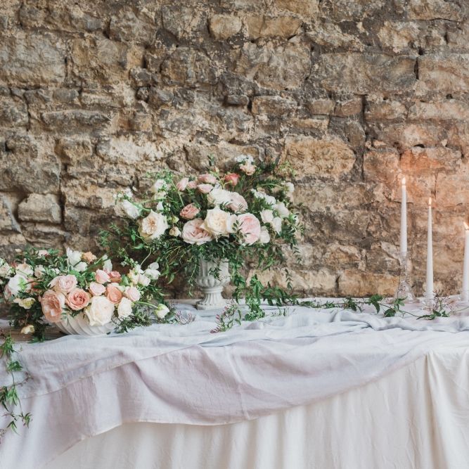 Wedding Flowers | Tablescape | Romantic Blush Wedding Inspiration by The Wedding Stylist at Notley Abbey with Joanna Truby Flowers | Emma Pilkington Photography | Opaline Films