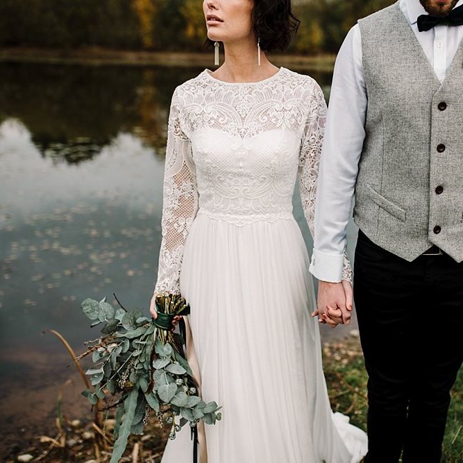 Boho Bride in Shikoba Bride Wedding Dress | Groom in Kaye Hannabuss Textiles Grey Waitcoat | Boho Winter Tipi Wedding Inspiration | Styling & Concept by Pretty Creative | Amy Faith Photography