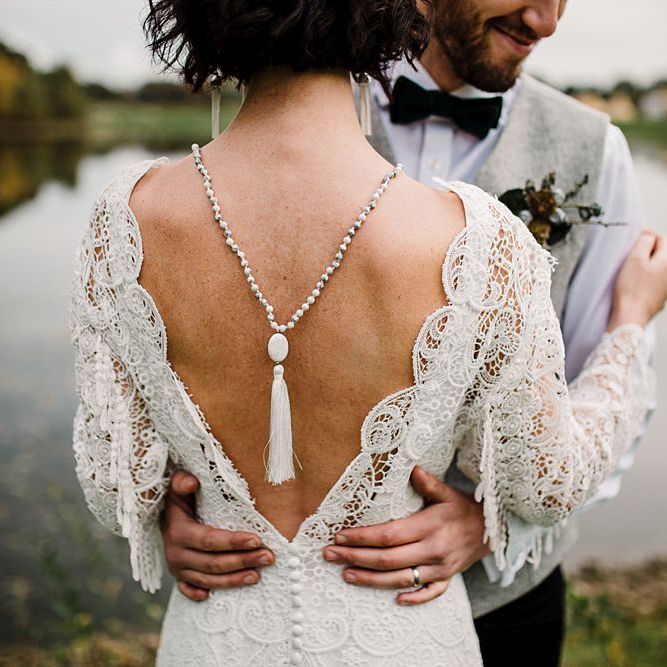 Boho Bride in Shikoba Bride Wedding Dress | Groom in Kaye Hannabuss Textiles Grey Waitcoat | Boho Winter Tipi Wedding Inspiration | Styling & Concept by Pretty Creative | Amy Faith Photography
