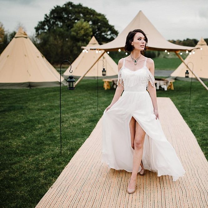 Tipi by All About Me Marquees | Boho Bride in Shikoba Bride Wedding Dress | Boho Winter Tipi Wedding Inspiration | Styling & Concept by Pretty Creative | Amy Faith Photography