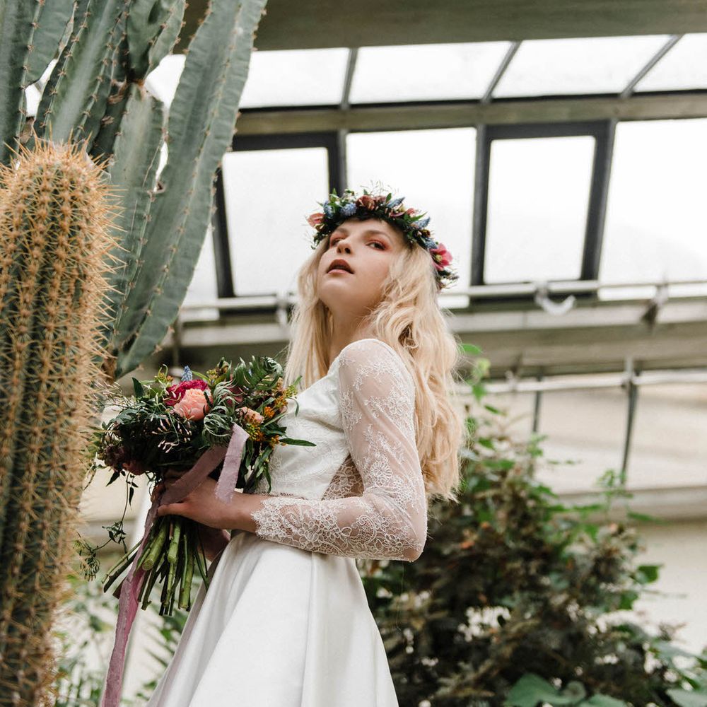 Bridal Separates By KMR Bespoke Bridal | Bright Wedding Bouquet | Sheffield Botanical Gardens | Sarah Folega Fine Art Photography