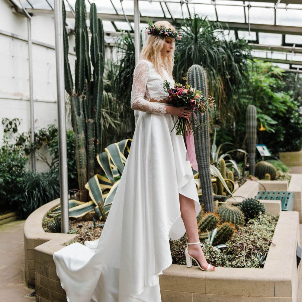 Bridal Separates By KMR Bespoke Bridal | Bright Wedding Bouquet | Sheffield Botanical Gardens | Sarah Folega Fine Art Photography