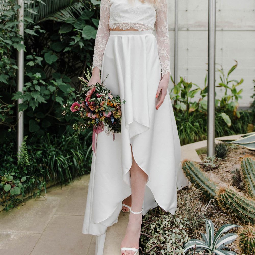 Bridal Separates By KMR Bespoke Bridal | Bright Wedding Bouquet | Sheffield Botanical Gardens | Sarah Folega Fine Art Photography