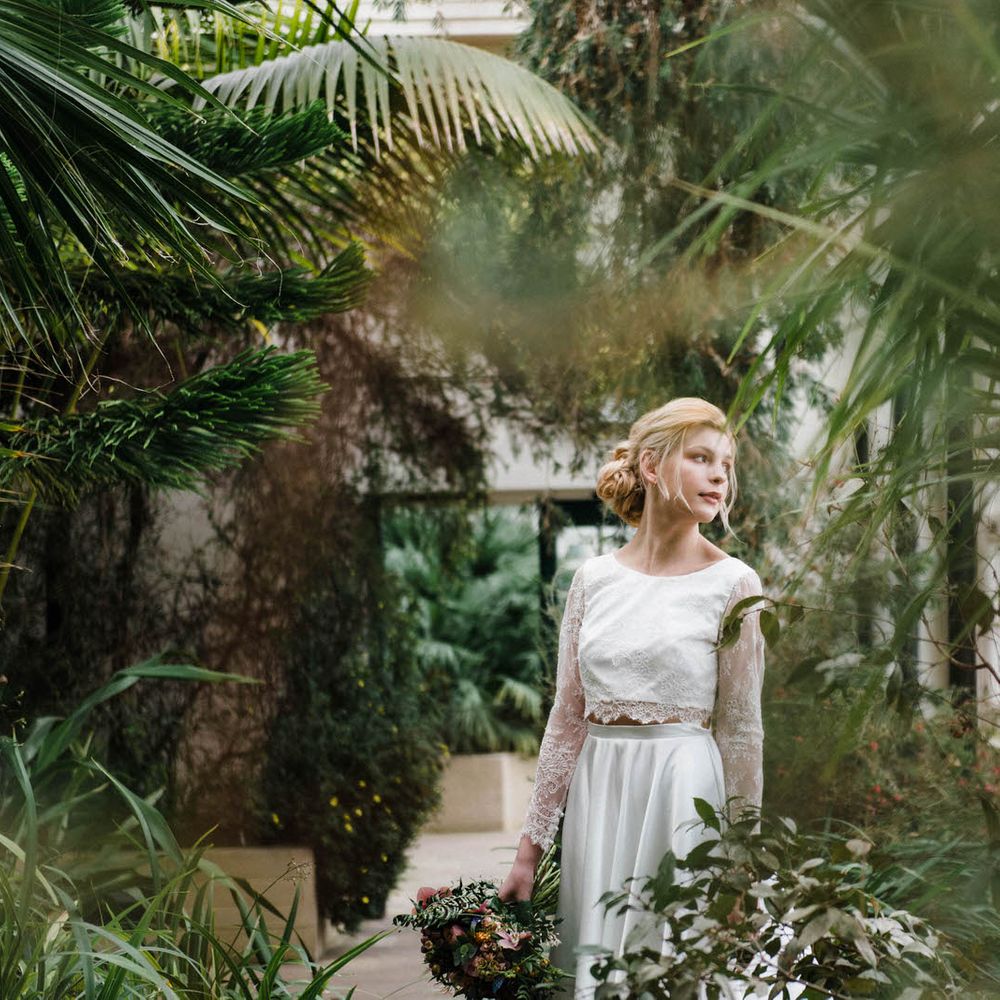 Bridal Separates By KMR Bespoke Bridal | Bright Wedding Bouquet | Sheffield Botanical Gardens | Sarah Folega Fine Art Photography