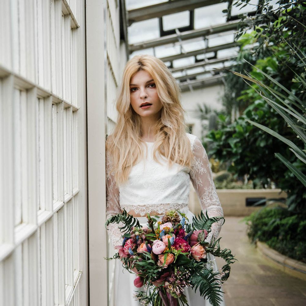 Bridal Separates By KMR Bespoke Bridal | Bright Wedding Bouquet | Sheffield Botanical Gardens | Sarah Folega Fine Art Photography