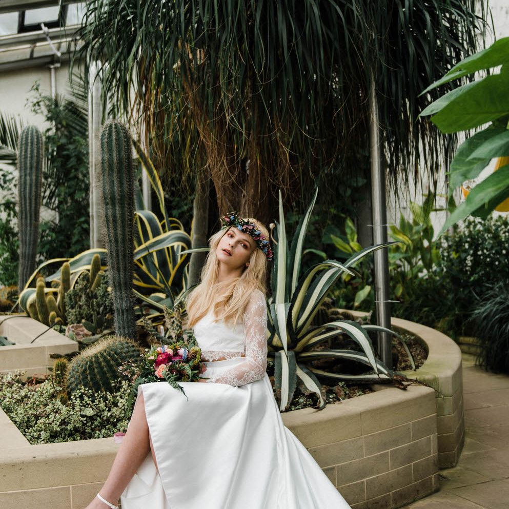 Bridal Separates By KMR Bespoke Bridal | Bright Wedding Bouquet | Sheffield Botanical Gardens | Sarah Folega Fine Art Photography