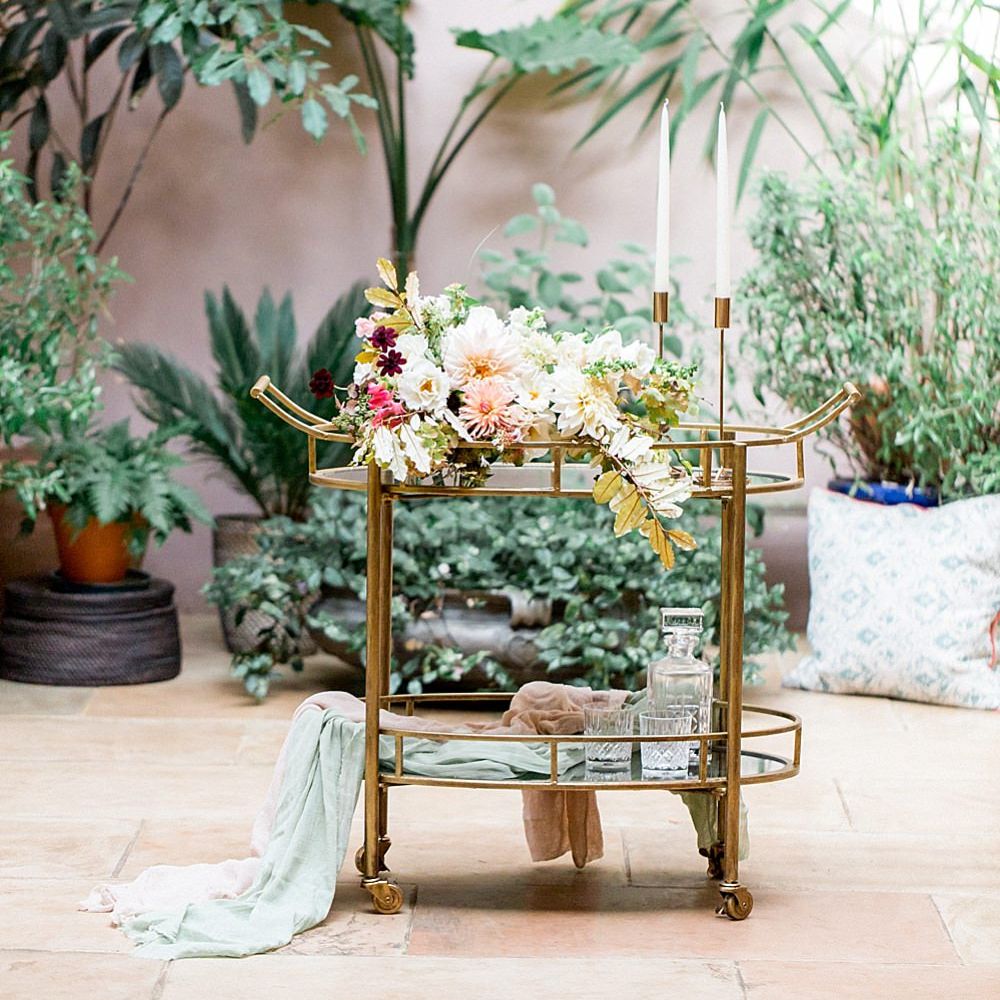 Gold Hostess Trolley | Botanical Boho Luxe Inspiration | Philippa Sian Photography