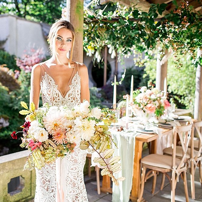 Bride in Lace Wedding Dress | Botanical Boho Luxe Inspiration | Philippa Sian Photography