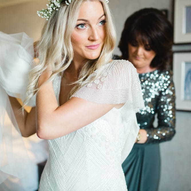 Getting Ready | Bride in Eliza Jane Howell Wilma Gown | The Gibson's Photography | Second Shooter Martin Venherm | White Balloon Films