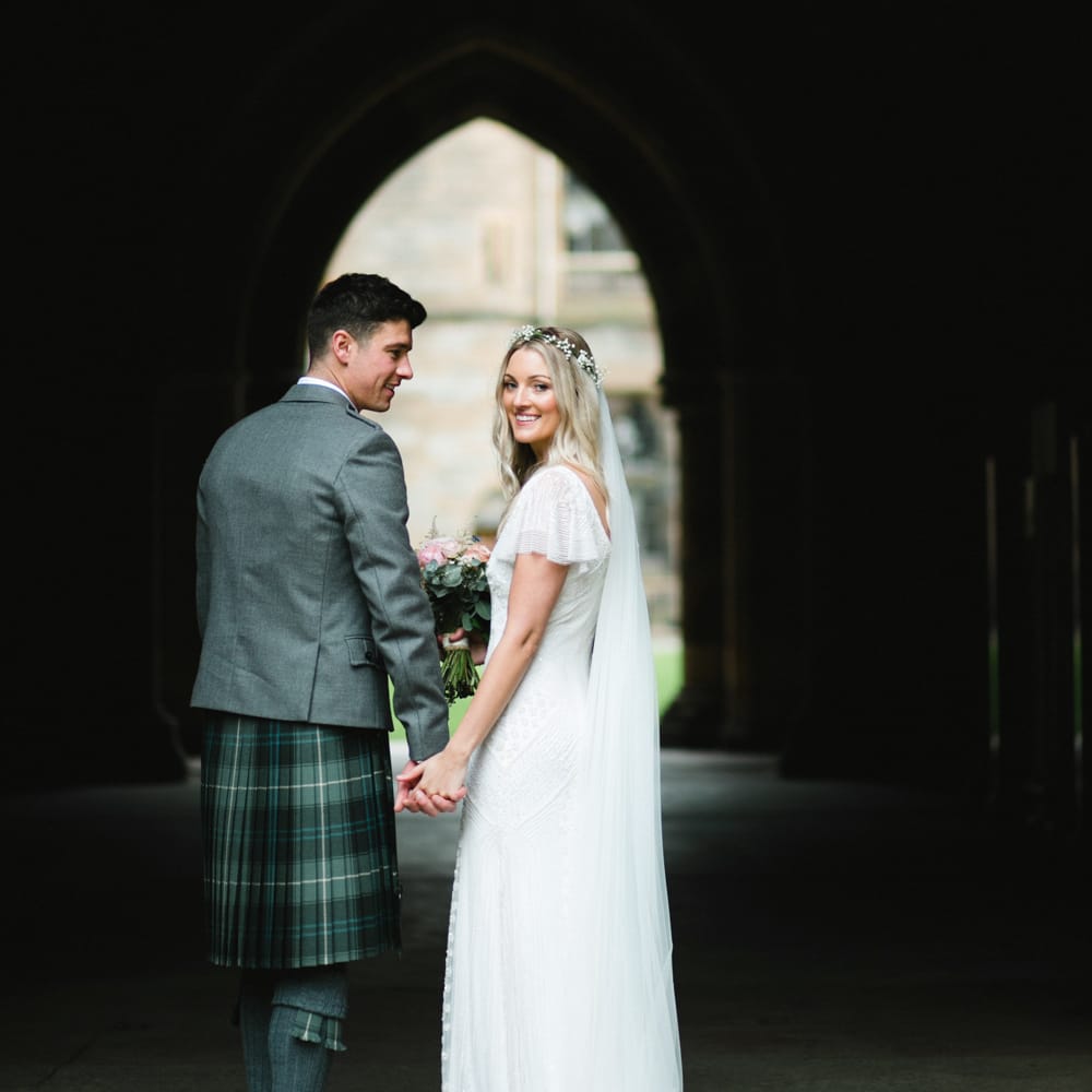 Bride in Eliza Jane Howell Wilma Wedding Dress | Groom in Kilt | The Gibson's Photography | Second Shooter Martin Venherm | White Balloon Films