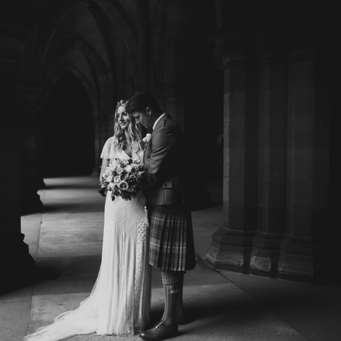 Bride in Eliza Jane Howell Wilma Wedding Dress | Groom in Kilt | The Gibson's Photography | Second Shooter Martin Venherm | White Balloon Films