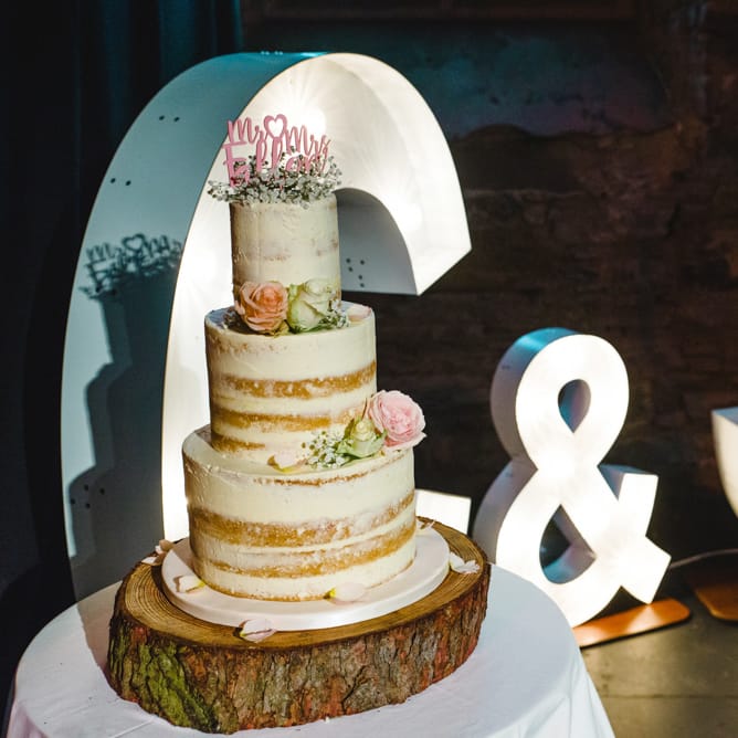 Semi Naked Wedding Cake | Giant Light up Letters | The Gibson's Photography | Second Shooter Martin Venherm | White Balloon Films