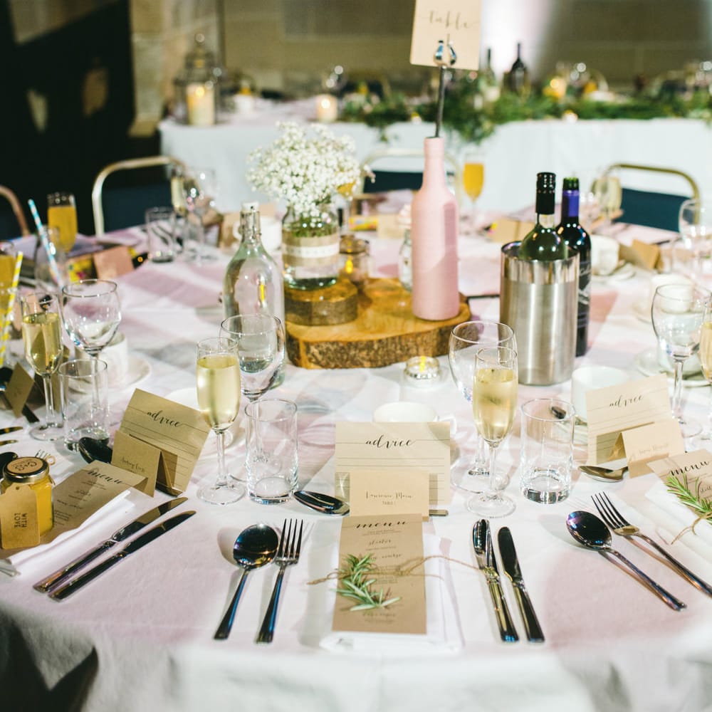 Rustic Tree Slice & Jars Centrepiece | The Gibson's Photography | Second Shooter Martin Venherm | White Balloon Films