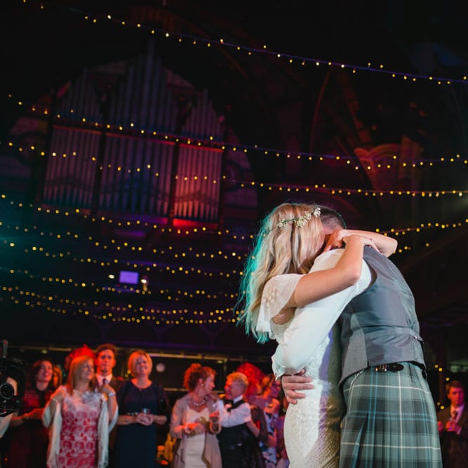 First Dance | Bride in Eliza Jane Howell Wilma Wedding Dress | Groom in Kilt | The Gibson's Photography | Second Shooter Martin Venherm | White Balloon Films