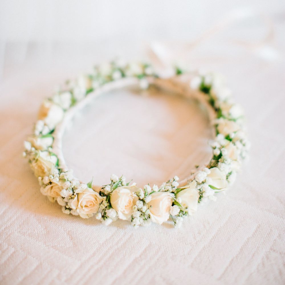 Delicate White Rose Flower Crown