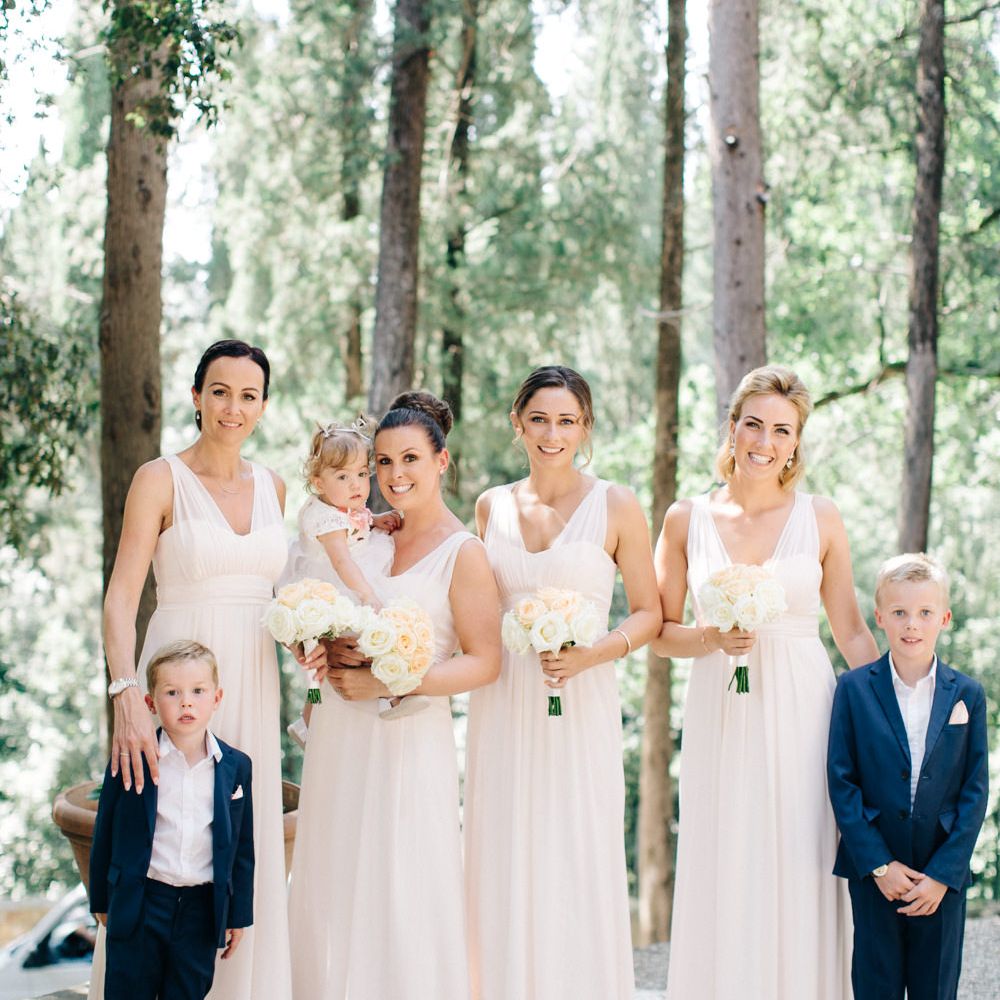 Bridesmaids in Peach Maids to Measure Dresses
