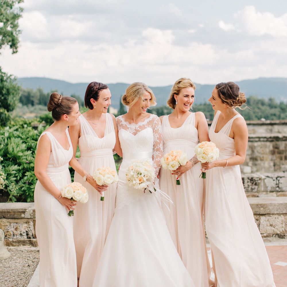 Bridesmaids in Peach Maids to Measure Dresses