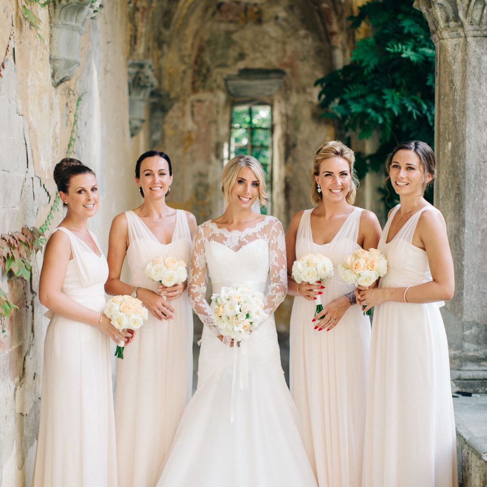 Bridesmaids in Peach Maids to Measure Dresses