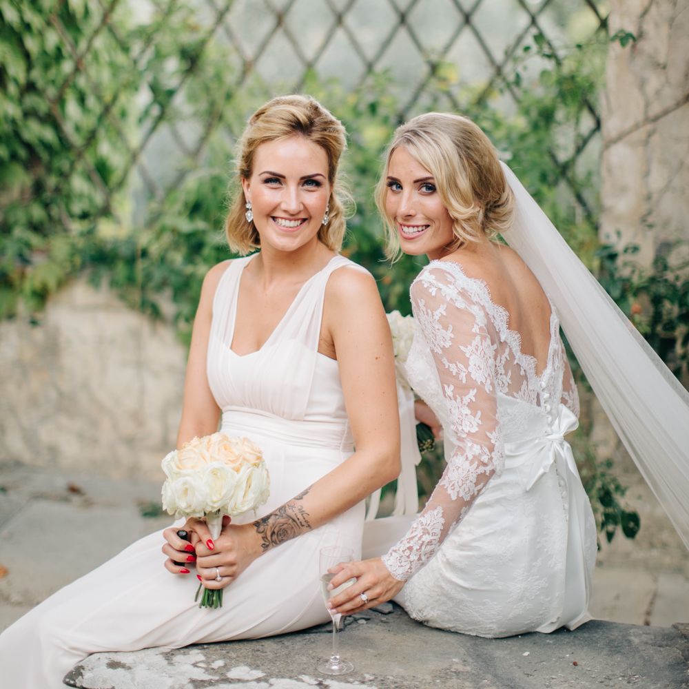 Bride in Suzanne Neville Victoriana Wedding Dress