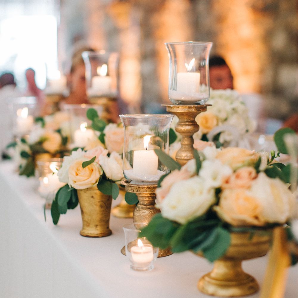 Candles & Peach Rose Wedding Decor