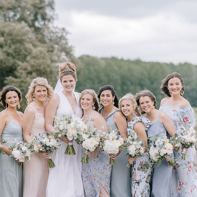 Bride & Bridesmaids | Bridal Party | Classic Blue & White Wedding at Prestwold Hall in Loughborough | Georgina Harrison Photography