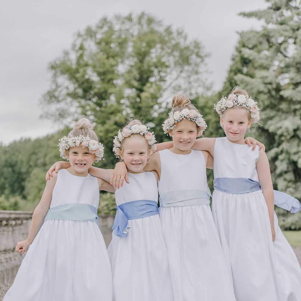 Flower Girls | Classic Blue & White Wedding at Prestwold Hall in Loughborough | Georgina Harrison Photography