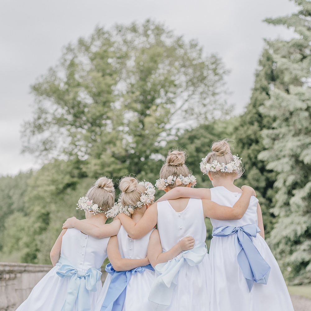 Flower Girls | Classic Blue & White Wedding at Prestwold Hall in Loughborough | Georgina Harrison Photography