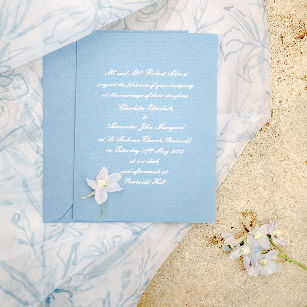 Pastel Blue Wedding Statioenry | Classic Blue & White Wedding at Prestwold Hall in Loughborough | Georgina Harrison Photography