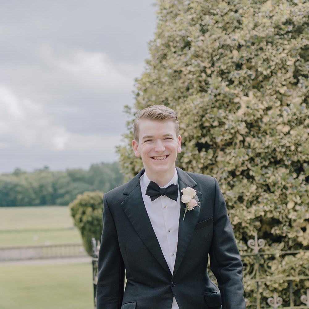 Black Tie Wedding Suit | Classic Blue & White Wedding at Prestwold Hall in Loughborough | Georgina Harrison Photography