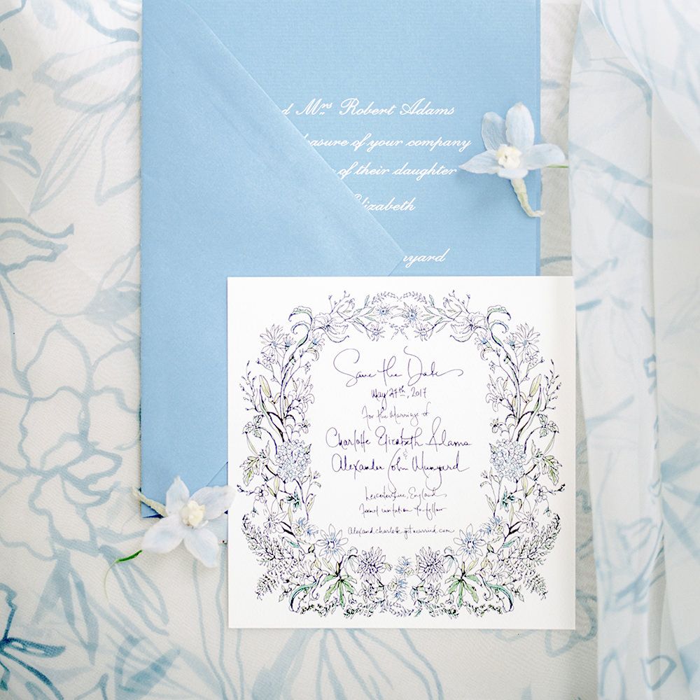 Pale Blue Wedding Stationery | Classic Blue & White Wedding at Prestwold Hall in Loughborough | Georgina Harrison Photography
