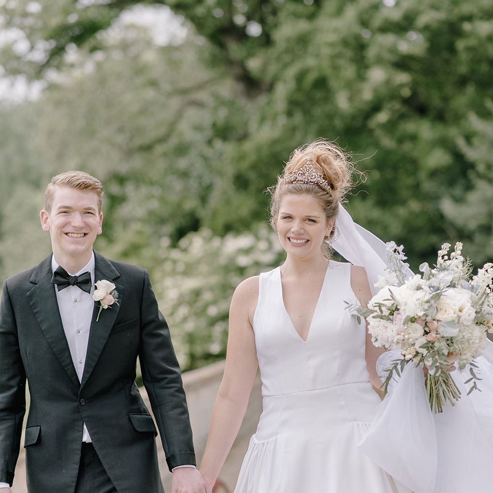 Bride in Dee Hutton Gown | Groom in Tuxedo | Classic Blue & White Wedding at Prestwold Hall in Loughborough | Georgina Harrison Photography