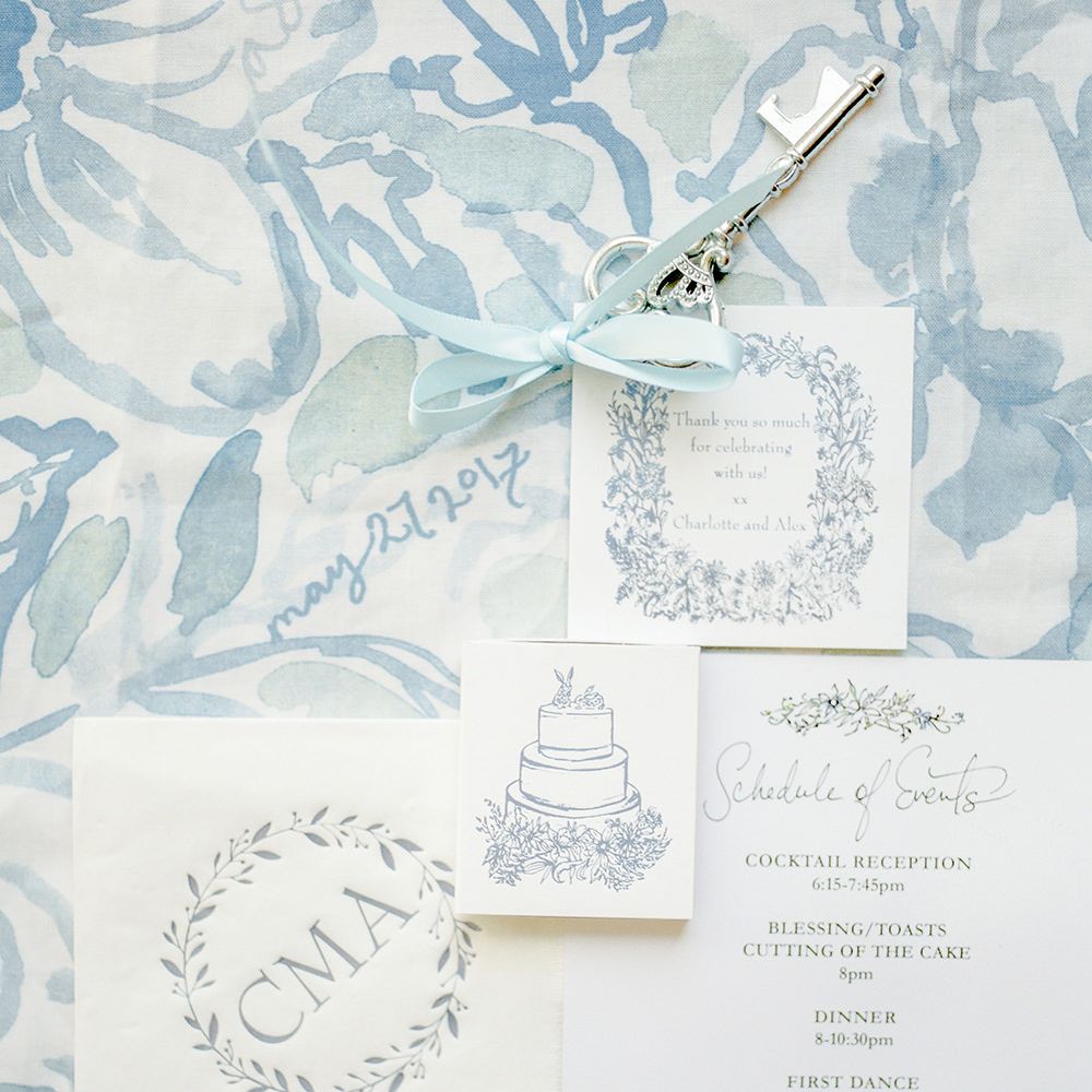 Hand Printed Wedding Stationery | Classic Blue & White Wedding at Prestwold Hall in Loughborough | Georgina Harrison Photography