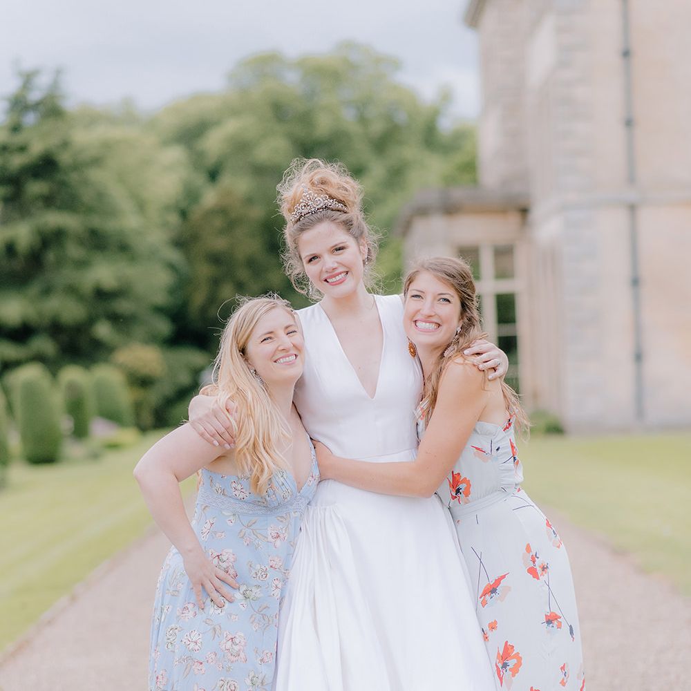 Bride & Bridesmaids | Classic Blue & White Wedding at Prestwold Hall in Loughborough | Georgina Harrison Photography