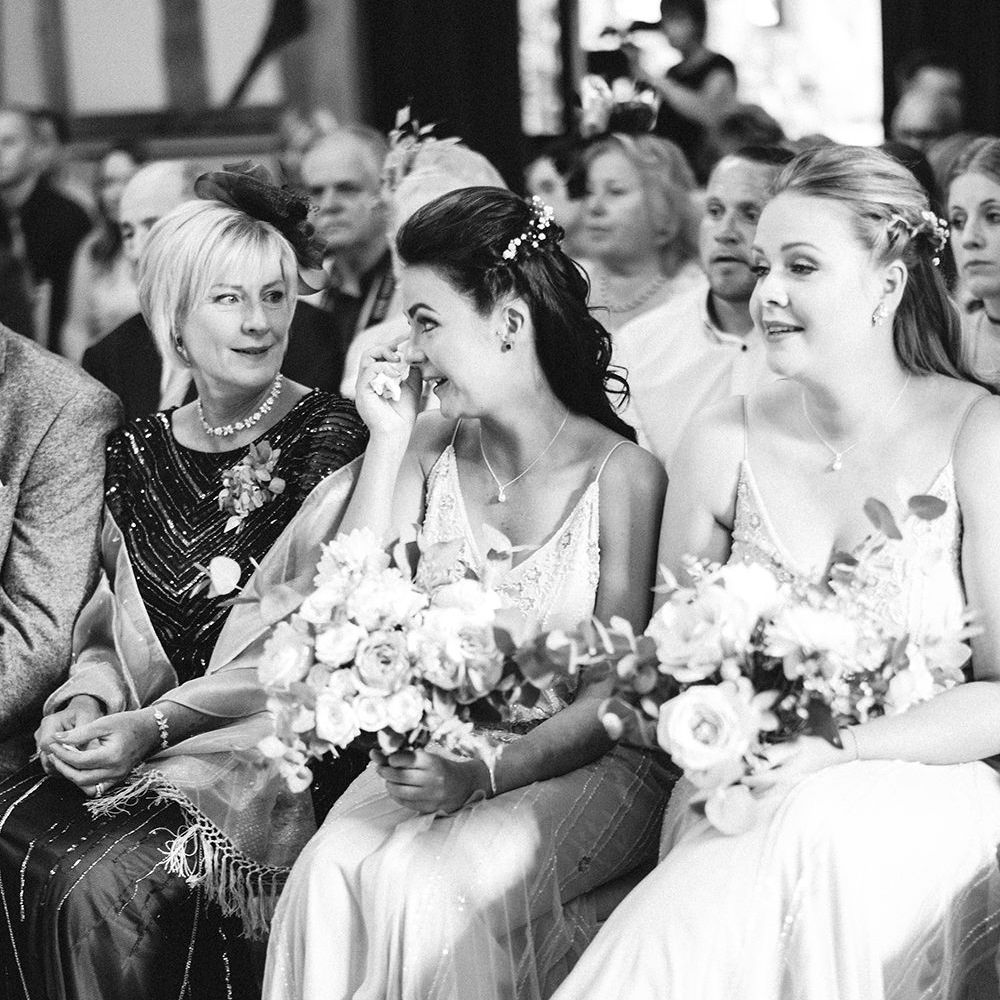 Wedding Ceremony | Bridesmaids in Grey ASOS Dresses | Pink & Coral Country Wedding at Crabbs Barn, Essex | Kathryn Hopkins Photography | Film by Colbridge Media Services Ltd