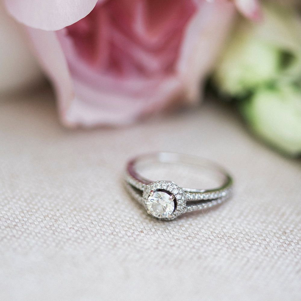 Diamond Engagement Ring | Pink & Coral Country Wedding at Crabbs Barn, Essex | Kathryn Hopkins Photography | Film by Colbridge Media Services Ltd