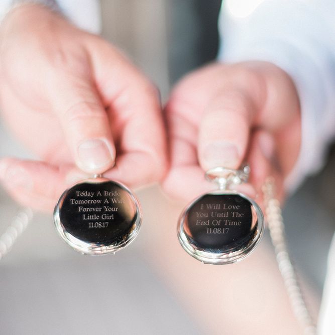 Engraved Pocket Watches | Pink & Coral Country Wedding at Crabbs Barn, Essex | Kathryn Hopkins Photography | Film by Colbridge Media Services Ltd