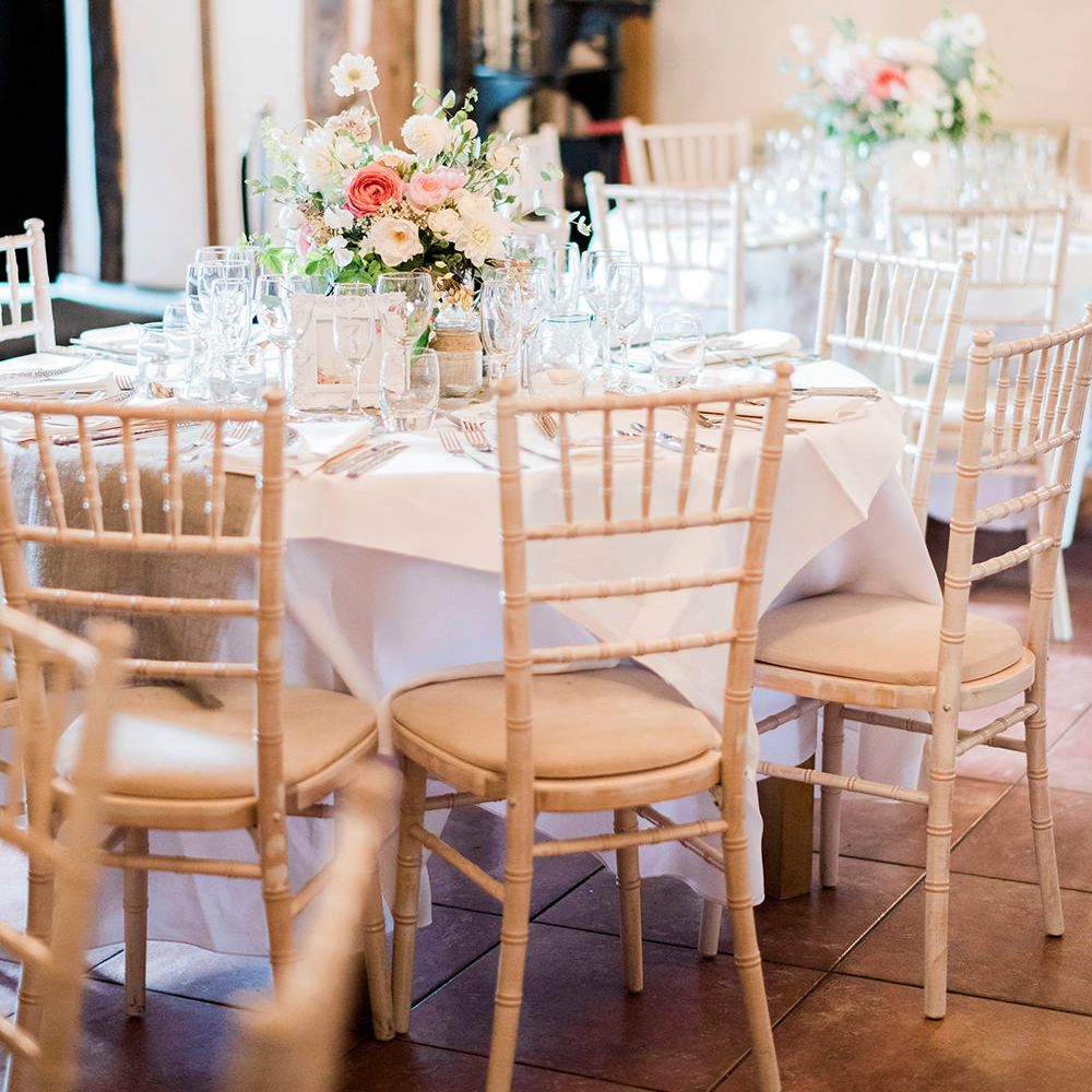 Romantic Peach & Coral Floral Centrepiece | Peach & Coral Country Wedding at Crabbs Barn, Essex | Kathryn Hopkins Photography | Film by Colbridge Media Services Ltd