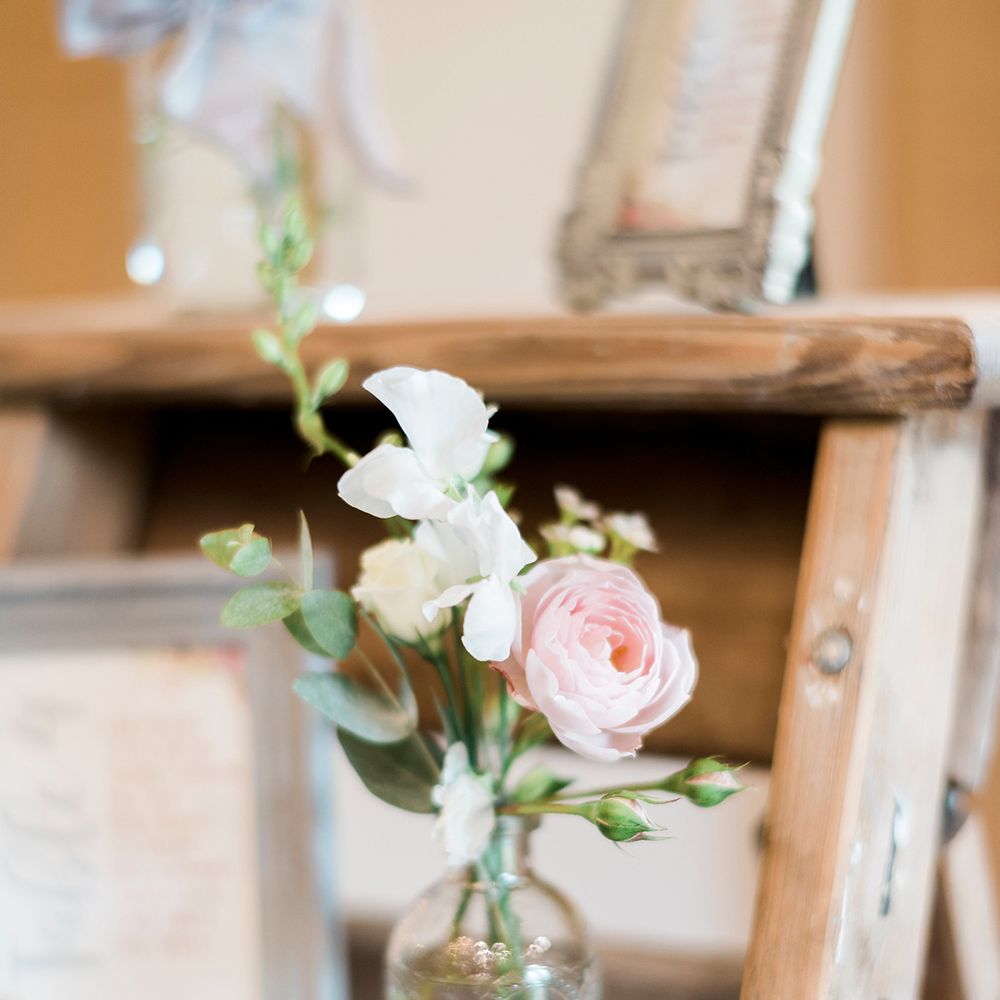 Flower Stems in Bottles | Peach & Coral Country Wedding at Crabbs Barn, Essex | Kathryn Hopkins Photography | Film by Colbridge Media Services Ltd