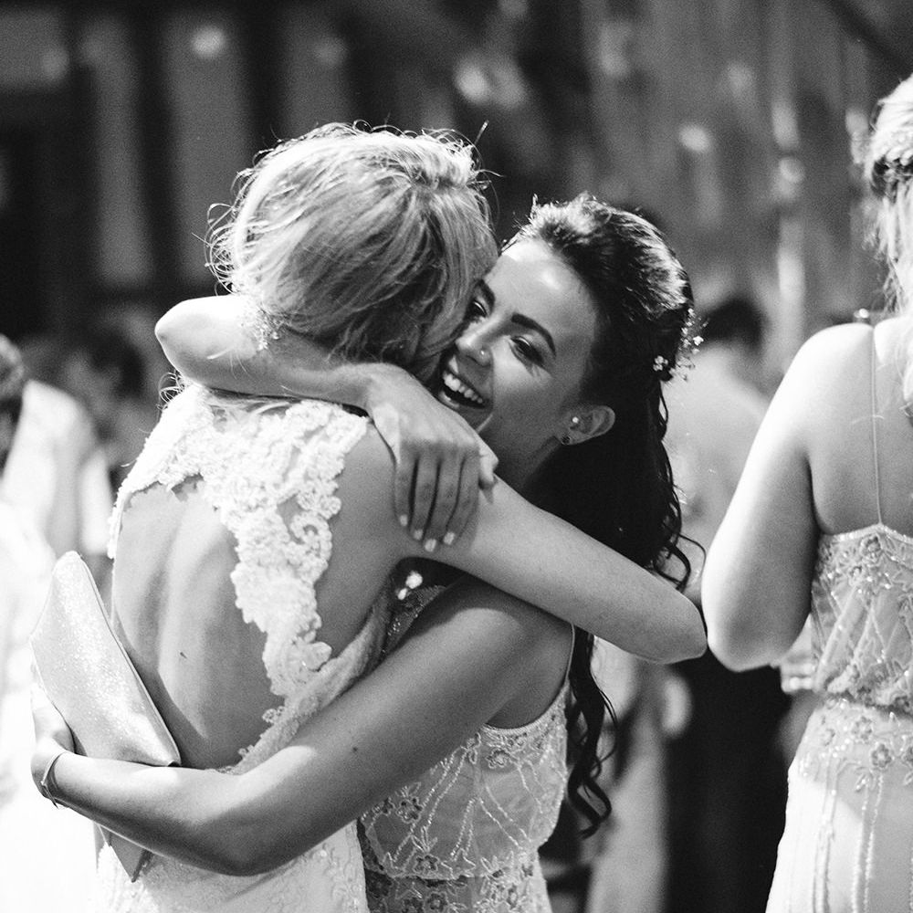 Hugs | Bride in Lace Enzoani 'Inaru' Bridal Gown | Pink & Coral Country Wedding at Crabbs Barn, Essex | Kathryn Hopkins Photography | Film by Colbridge Media Services Ltd