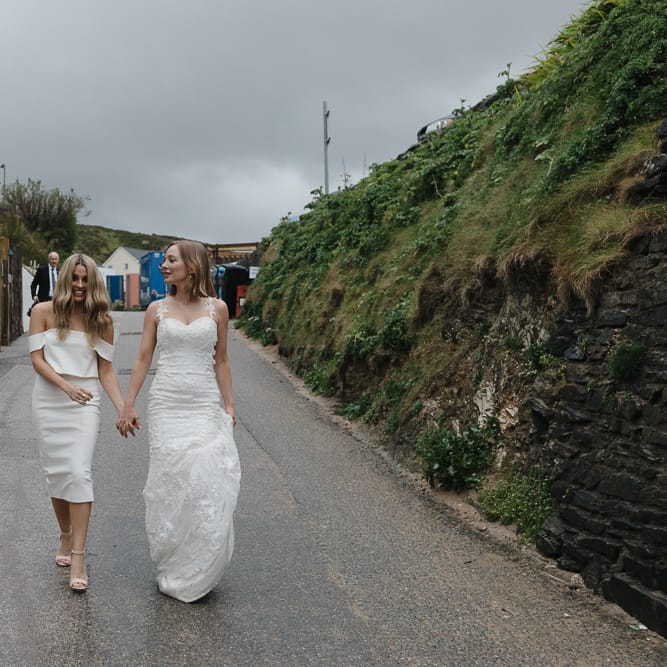 Bridesmaids In White Structured Dresses By Lavish Alice