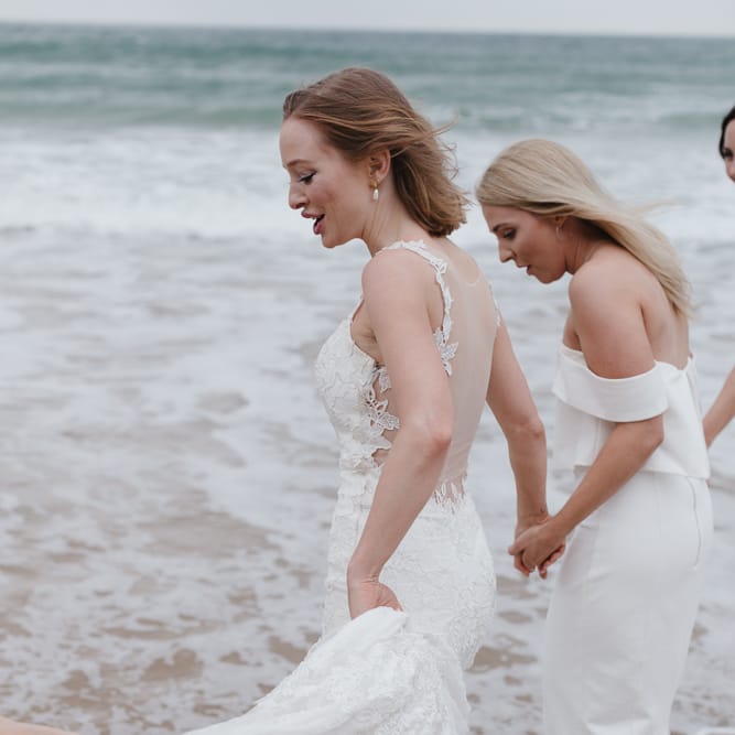 Bridesmaids In White Structured Dresses By Lavish Alice