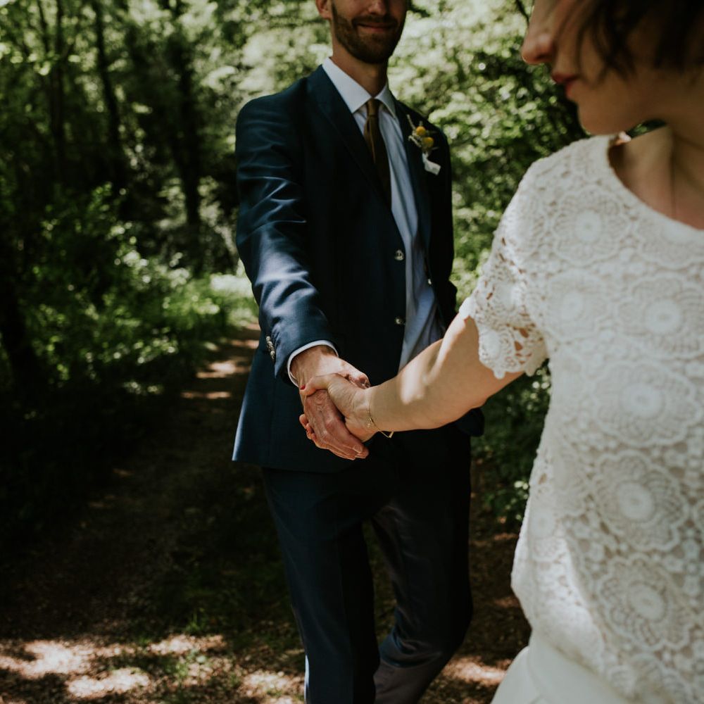 Boho Bride in Bespoke Lace Gown | Chic Rustic French Wedding at Le Morimont Styled by Féelicité | Photography by Chloe