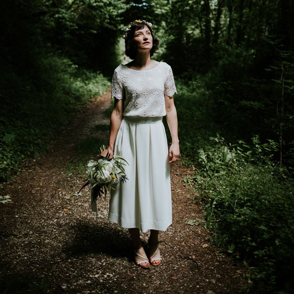 Boho Bride in Bespoke Lace Bridal Separates | Chic Rustic French Wedding at Le Morimont Styled by Féelicité | Photography by Chloe