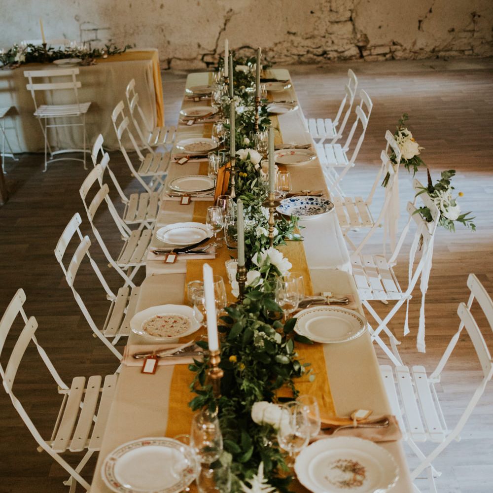 Greenery Table Runner | Chic Rustic French Wedding at Le Morimont Styled by Féelicité | Photography by Chloe
