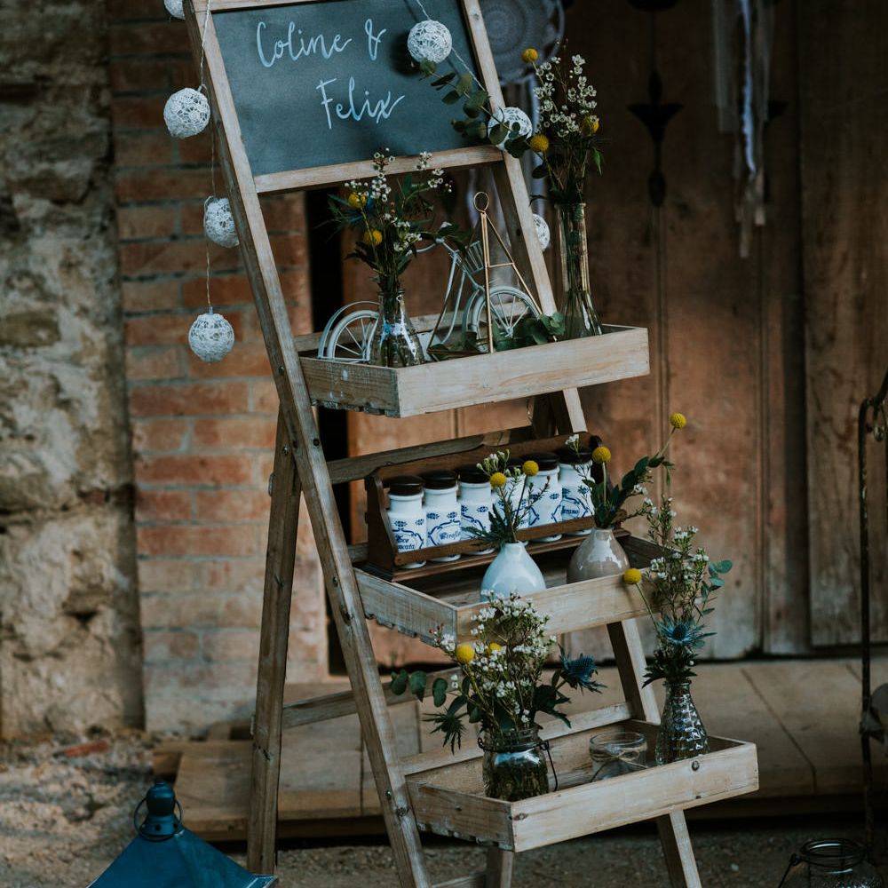 Vintage Step Ladder Wedding Decor | Chic Rustic French Wedding at Le Morimont Styled by Féelicité | Photography by Chloe